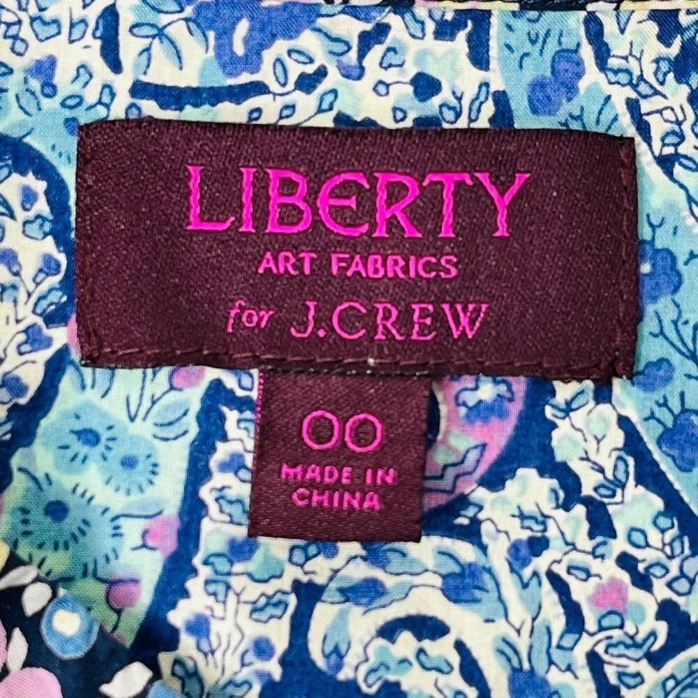 J. Crew Liberty Of London Paisley Pop Over Top Womens Size 00 Blue Preppy Cotton